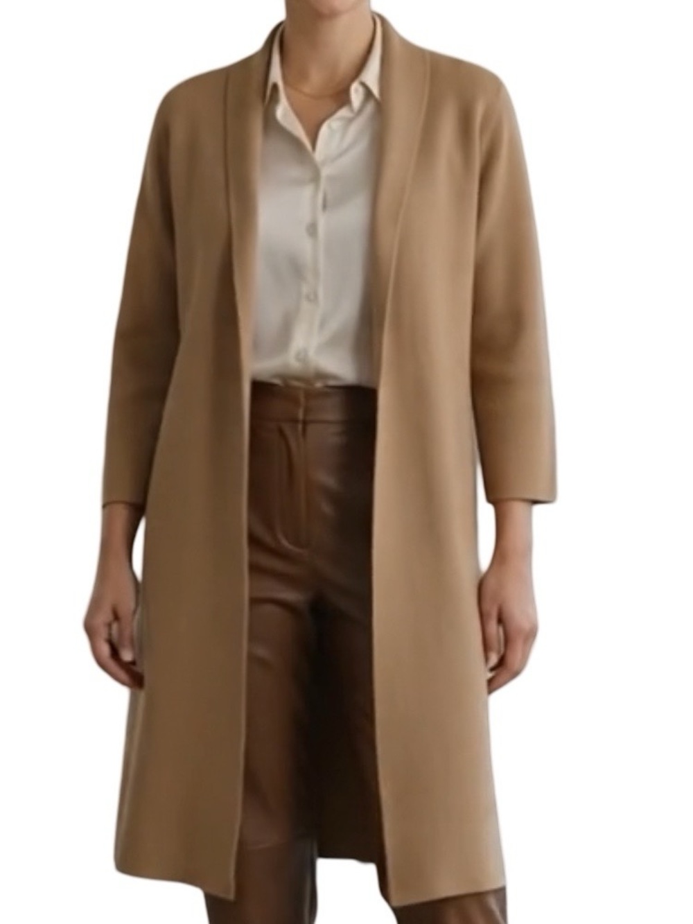 Aritzia Babaton Coatigan Long Line Sweater Merino Wool Camel S